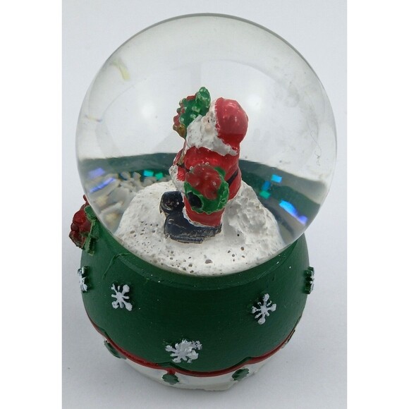 Mini Santa Claus Snowglobe Christmas Snow Globe Miniature Green White Waterglobe - Picture 15 of 16
